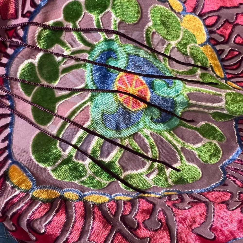 Vintage Silk velvet floral Shawl Scarf Wrap - Picture 9 of 9